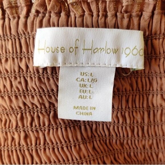 House of Harlow 1960 Corinne Smocked Ruffle Dress Size Large Desert Rose - Picture 9 of 12